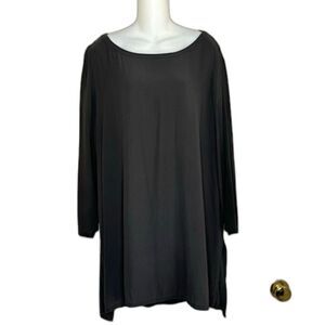 EILEEN FISHER GRAY CRAPE TEXTURED SILK TUNIC TOP SIZE LARGE 3/4 SLEEVES